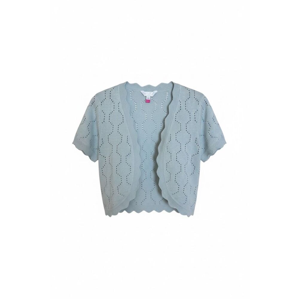 No Boundaries NWOT Short Sleeve Pointelle Scalloped Shrug Cardigan Green Large
